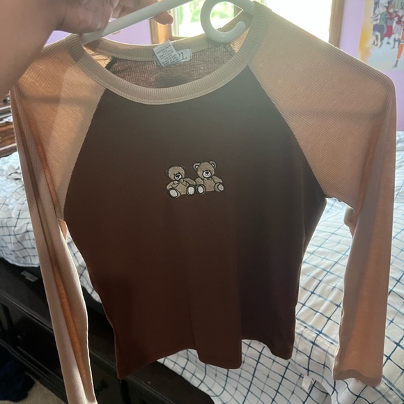 Cute Brown Teddy Bear Long Sleeve Top - Picture 3 of 3